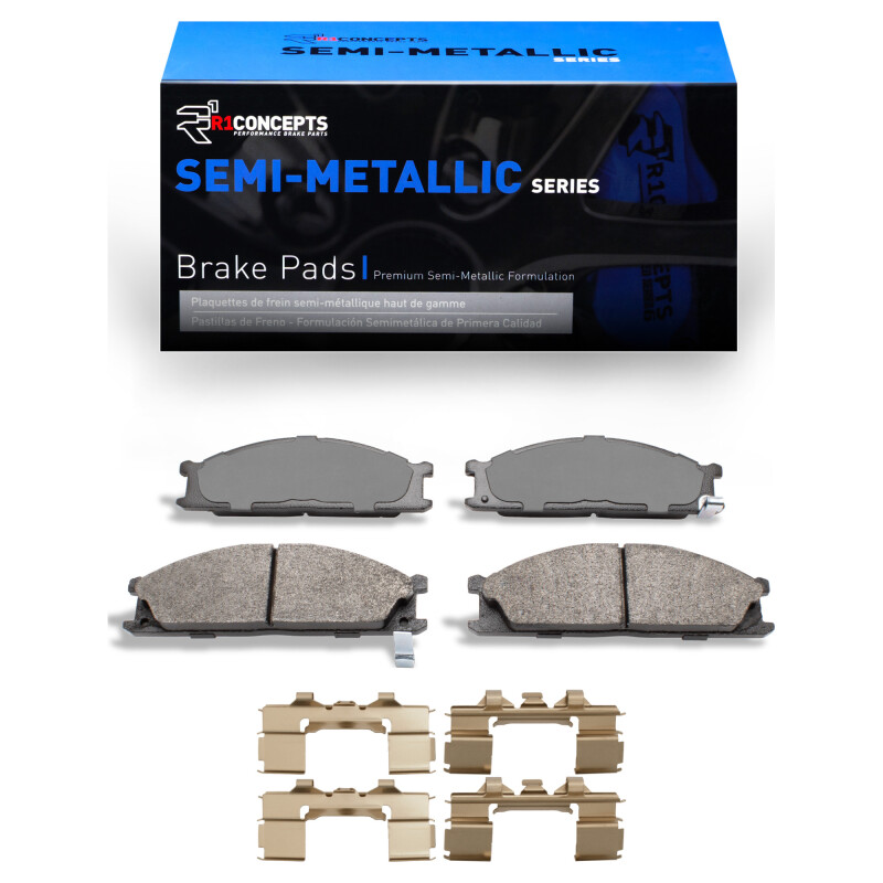 Nissan 720 Brake Pads - Front - R1 Concepts - Semi Met Pads & Hardware Kit - `85-`15